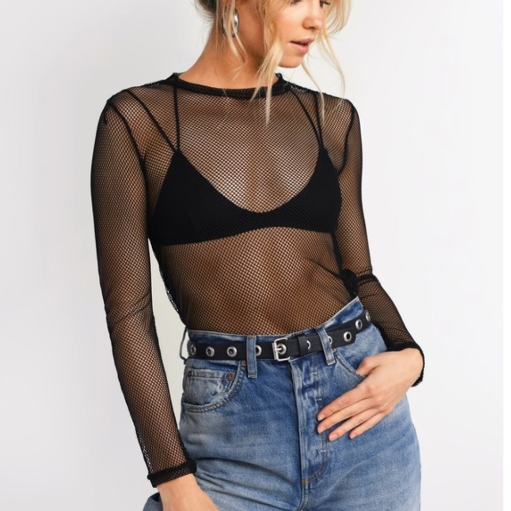 Tobi black mesh top